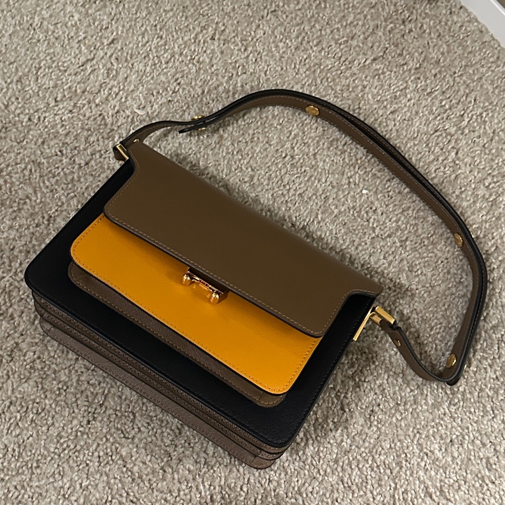 Marni Trunk Medium Bag | Tricolor: Black/Brown/Yellow